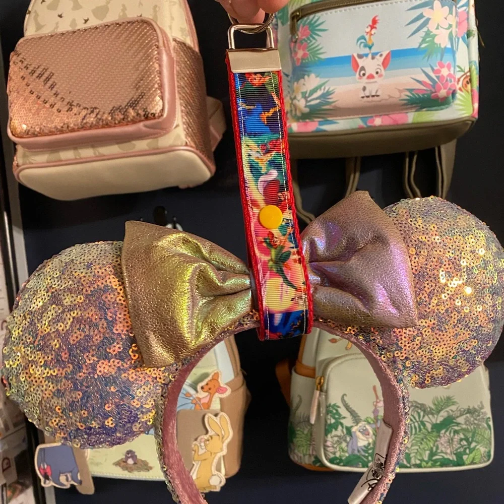 Handmade Minnie ears keychain in Peter Pan print